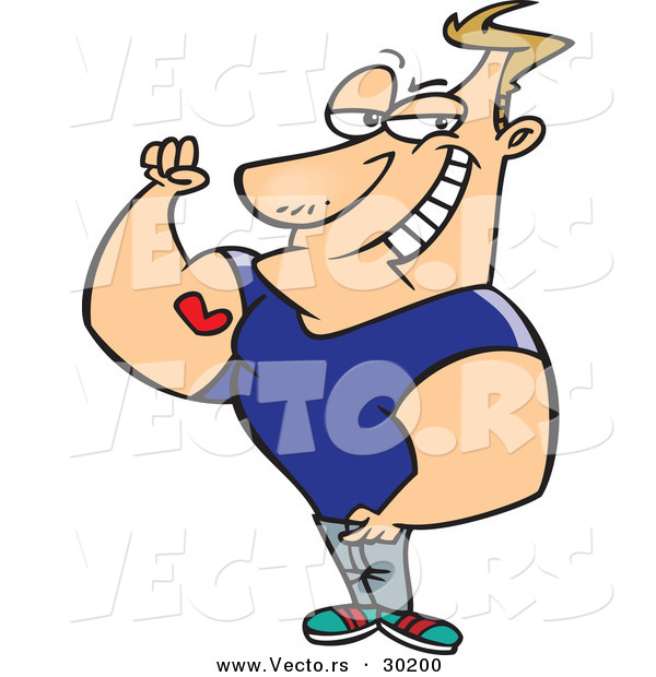 Vector of a Proud Masculine Cartoon Man Showing off His Bicep with a Love Heart Tattoo