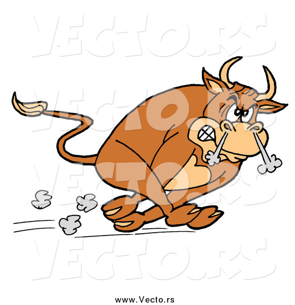 Vector of a Raging Charging Bull Running with Smoke Coming out of His Nose