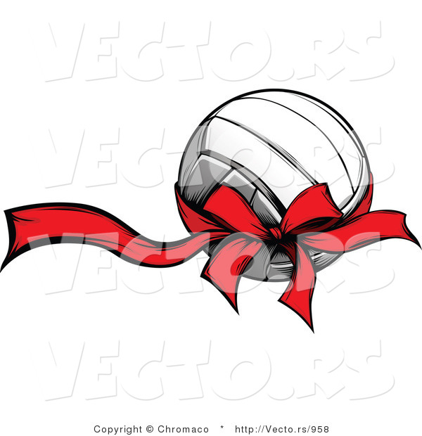 Vector of a Red Bow and Ribbon Wrapped Around Volleyball Gift
