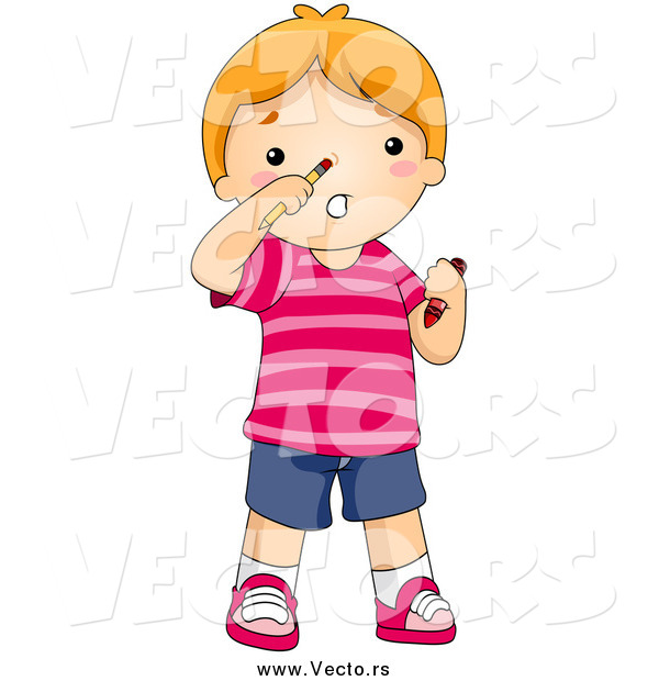 Vector of a Red Haired Boy with a Pencil Stuck up His Nose