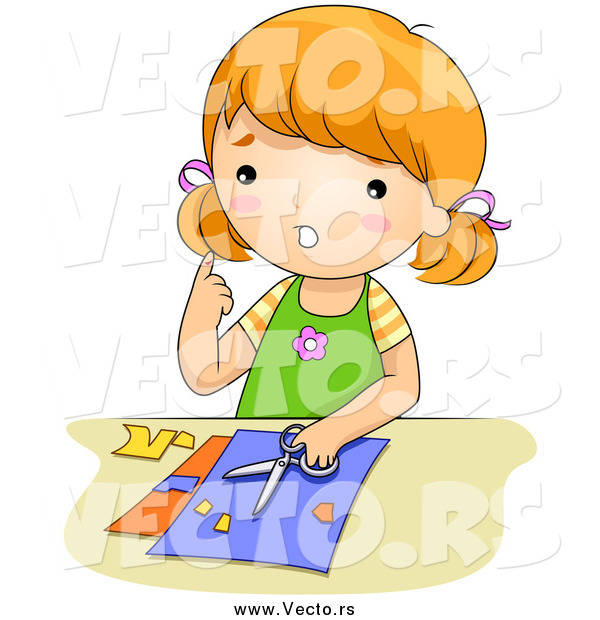 Vector of a Red Haired Girl with a Cut from Scissors