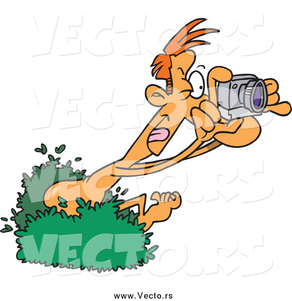 Vector of a Red Haired White Man in a Bush and Taking Pictures