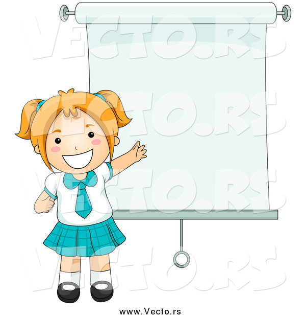 Vector of a Red Haired White School Girl by a Presentation Screen