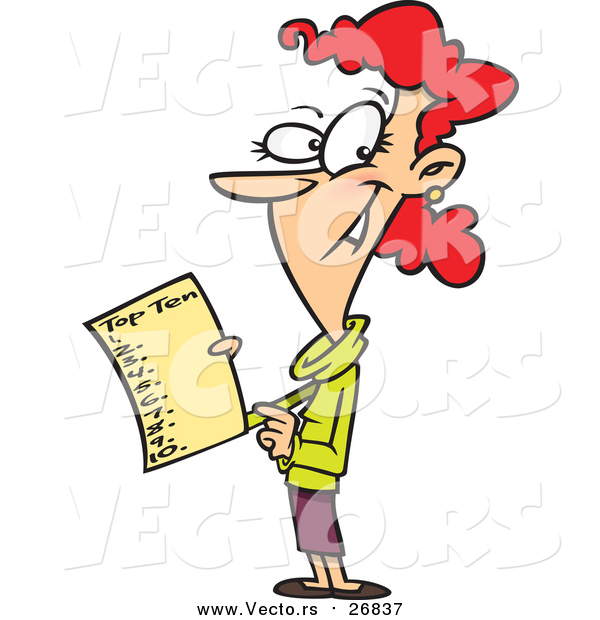 Vector of a Red Haired White Woman Holding a Top Ten List