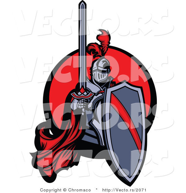 Vector of a Red Knight Holding Shield and Sword over Circle Icon