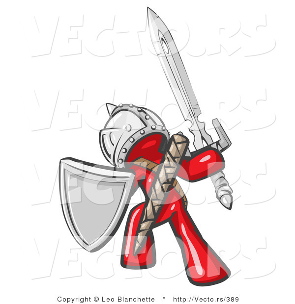 Vector of a Red Knight with Shield and Sword Standing in Battle Mode