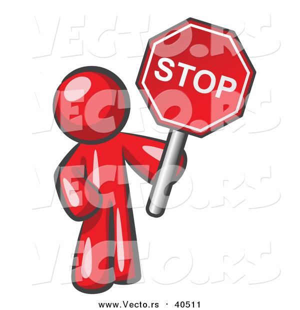 Vector of a Red Man Holding a Stop Sign