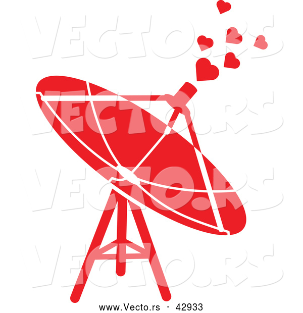 Vector of a Red Satellite Dish Emitting Love Hearts