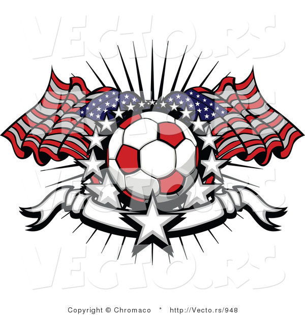 Vector of a Red Soccer Ball with American Flags Surrounded by Stars and a Blank Banner