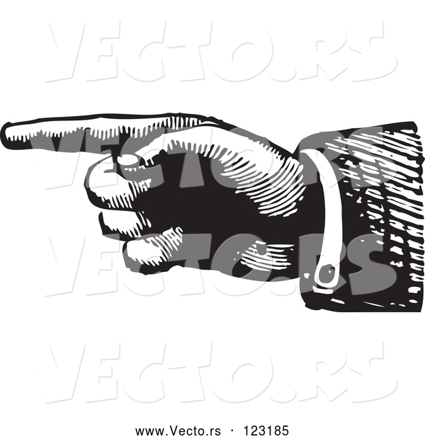 Vector of a Retro Hand Pointing Left - Black and White