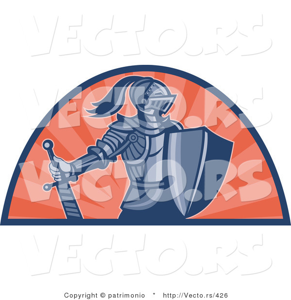 Vector of a Retro Knight with Shield and Sword