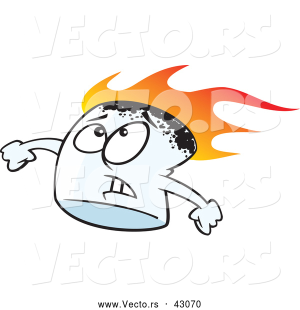 Vector of a Roasting Cartoon Marshmallow with Worried Look on His Face
