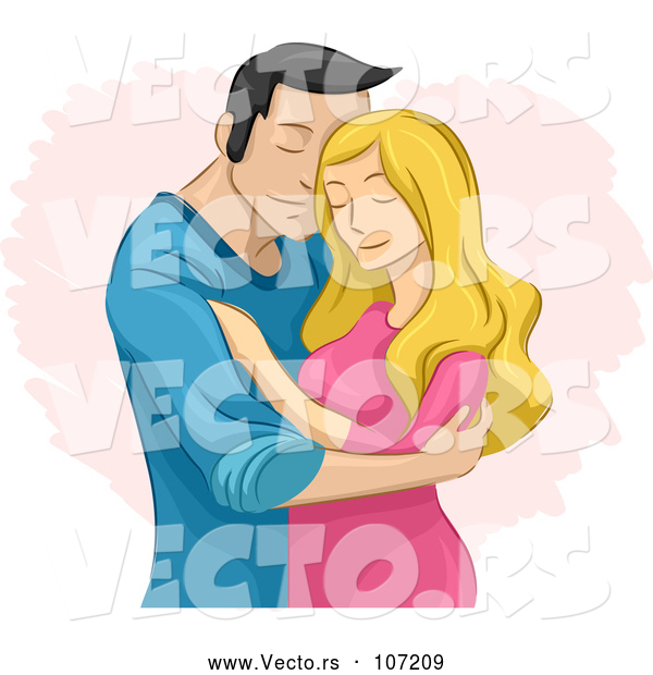 Vector of a Romantic Cartoon Loving Couple Embracing over a Scribble Heart