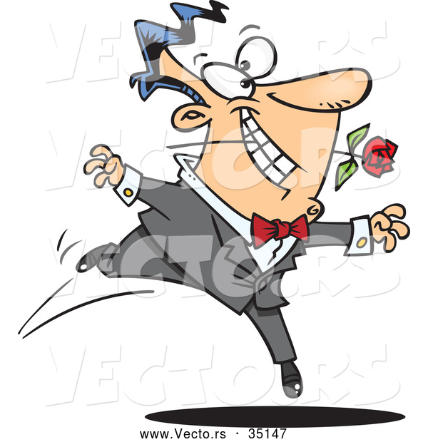 Vector of a Romantic Cartoon Man Dancing with a Red Rose