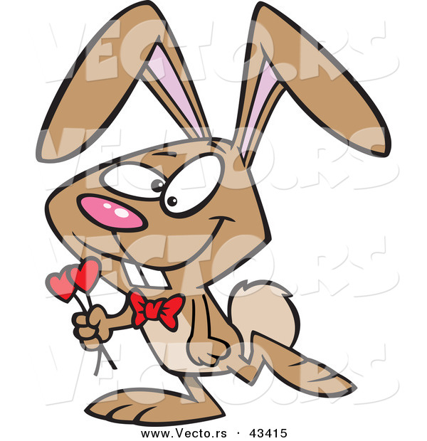 Vector of a Romantic Cartoon Valentine Rabbit Carrying Love Hearts