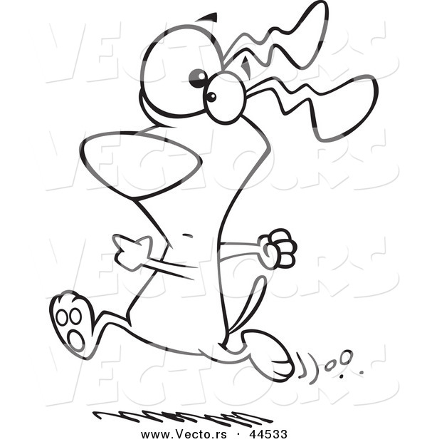 Vector of a Running Cartoon Dog with a Worried Expression - Coloring Page Outline