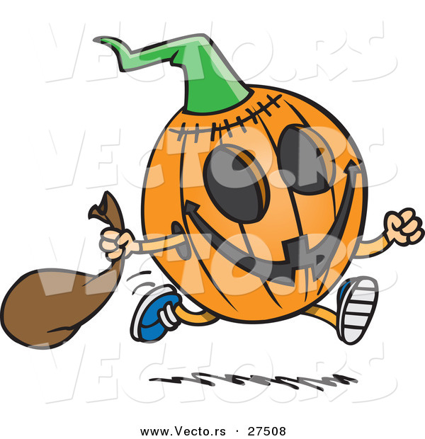 Vector of a Running Cartoon Halloween Pumpkin