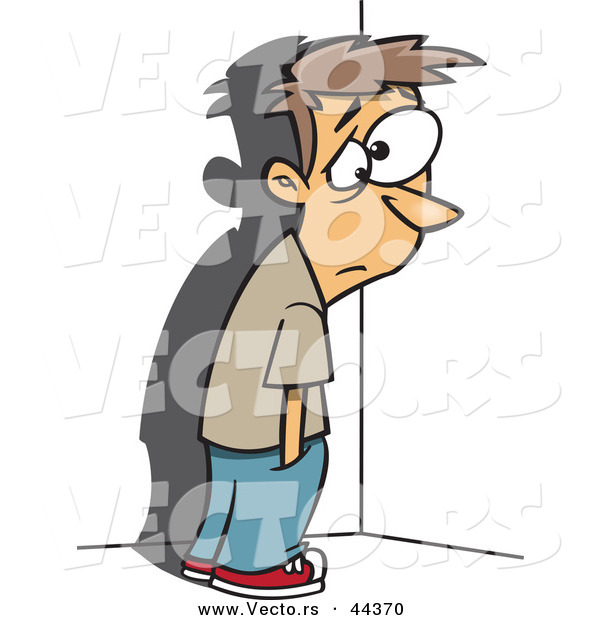Vector of a Sad Cartoon Boy Standing in a Corner