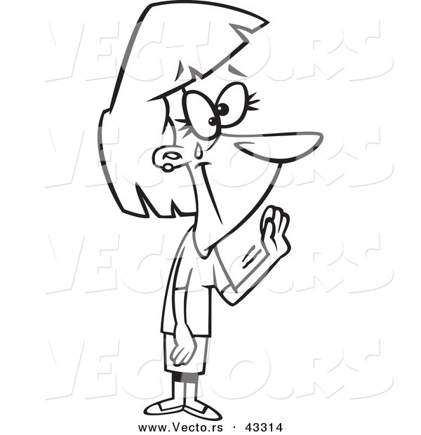 Vector of a Sad Cartoon Woman Crying and Waving Goodbye - Coloring Page Outline