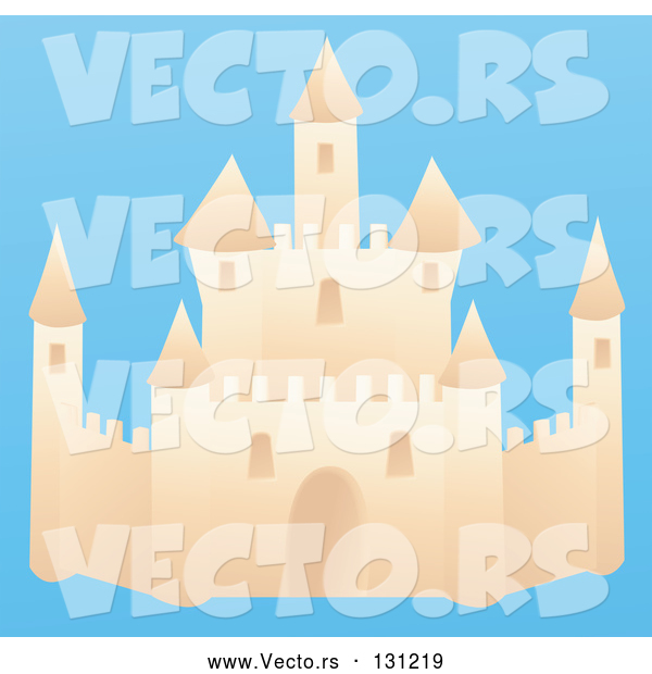 Vector of a Sand Castle on a Beach with a Blue Background
