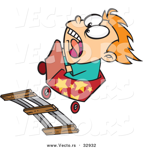 Vector of a Scared Boy Riding a Roller Coaster - Cartoon Style