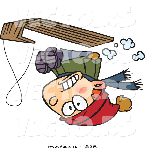 Vector of a Scared Cartoon Boy Flipping Upside down While Snow Sledding