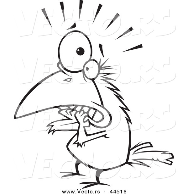 Vector of a Scared Cartoon Crow Biting His Nails - Coloring Page Outline