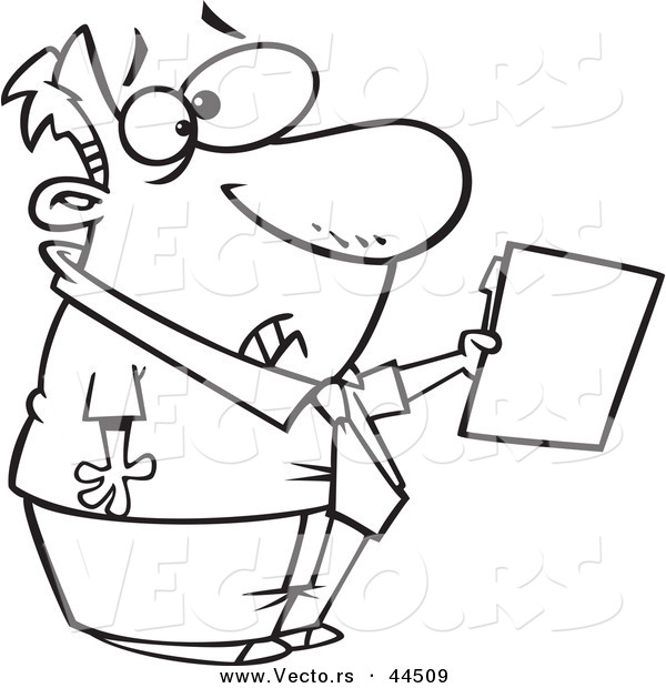 Vector of a Scared Cartoon Man Holding out a File - Coloring Page Outline