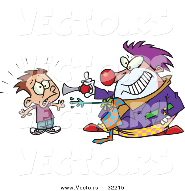 Vector of a Scary Clown Frightening a Boy - Cartoon Style