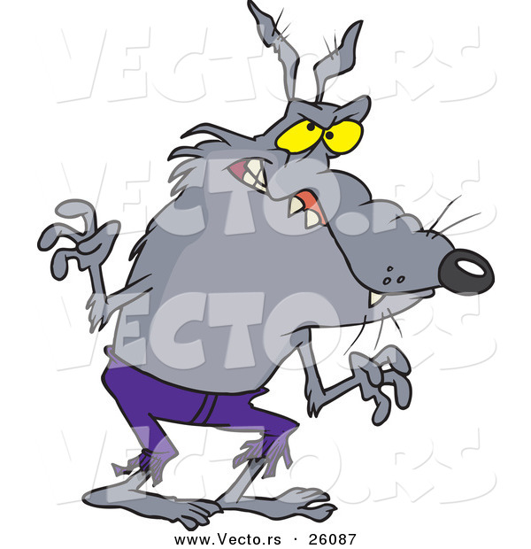 Vector of a Scary Halloween Cartoon Werewolf Wearing Old Purple Pants