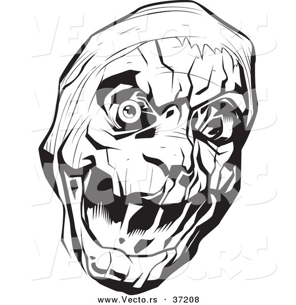 Vector of a Scary Mummy Head - Black and White Art