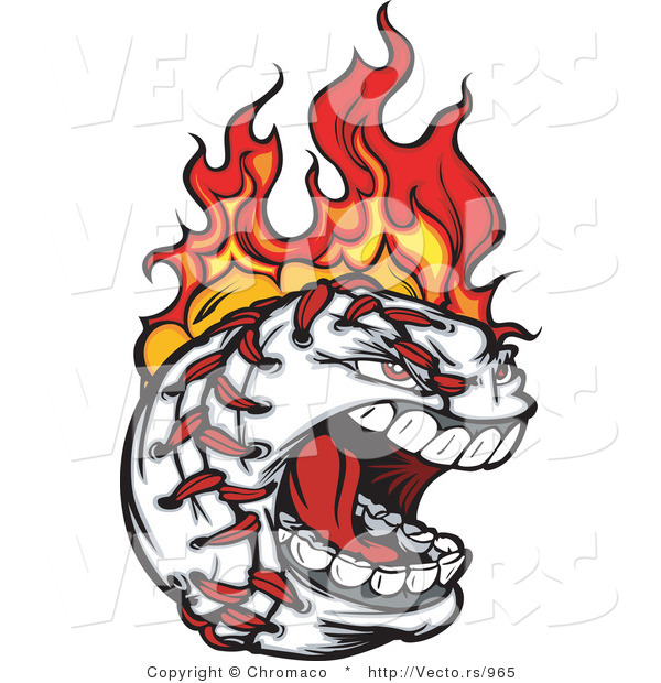 Vector of a Screaming Fast Baseball Character on Fire