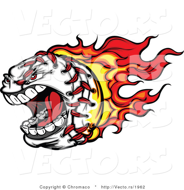 Vector of a Screaming Fast Cartoon Baseball Mascot with Red Hot Flames Trailing Behind