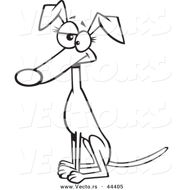 Vector of a Seated Female Cartoon Greyhound Dog - Coloring Page Outline