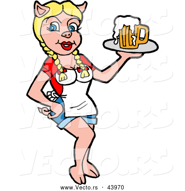Vector of a Sexy Cartoon Pig Waitress Serving a Mug of Frothy Beer