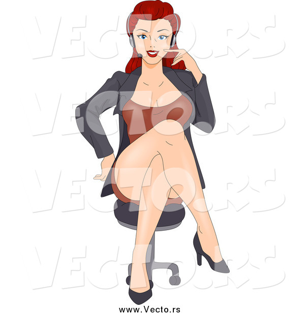 Vector of a Sexy Red Haired Customer Service Rep Sitting
