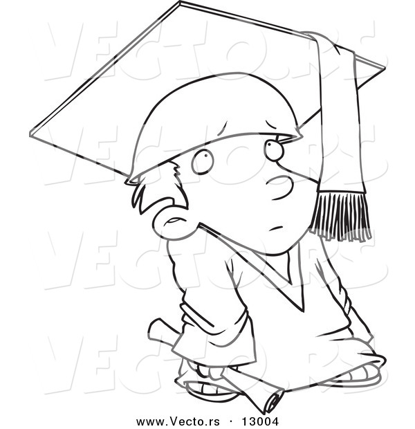 Vector of a Shy Cartoon Graduate Boy - Coloring Page Outline Version