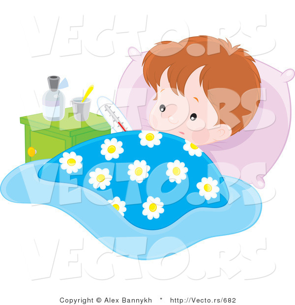 Vector of a Sick Baby Boy Resting in Bed