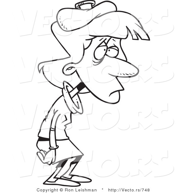 Vector of a Sick Cartoon Business Woman with Ice Pack on Head - Line Drawing