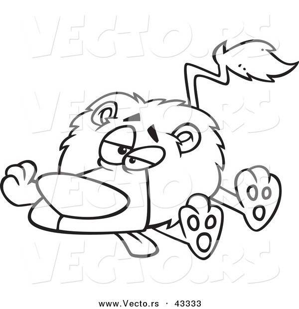 Vector of a Sick Cartoon Lion Laying on the Ground - Coloring Page Outline