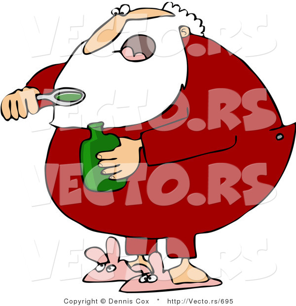 Vector of a Sick Cartoon Santa Taking Cough Syrup Medicine