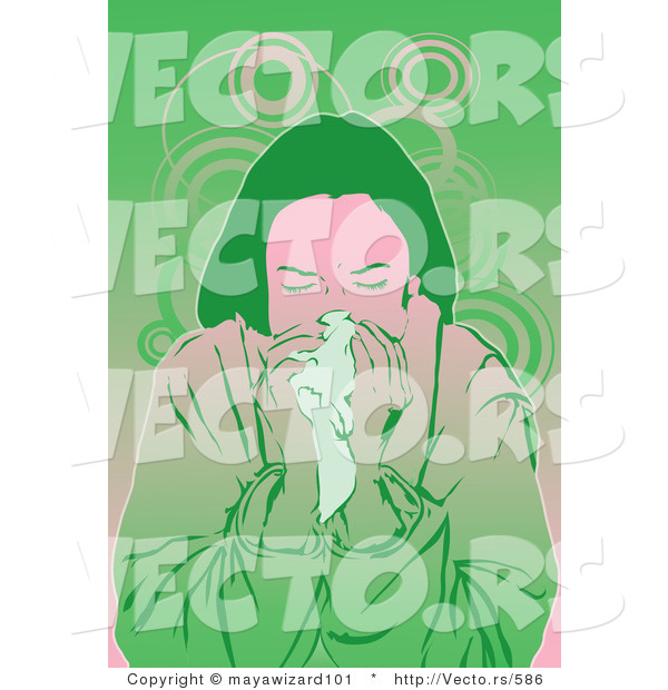 Vector of a Sick Girl Blowing Her Nose into a Tissue