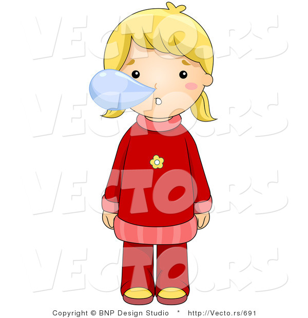 Vector of a Sick Girl Blowing Snot Bubbles from Her Nose