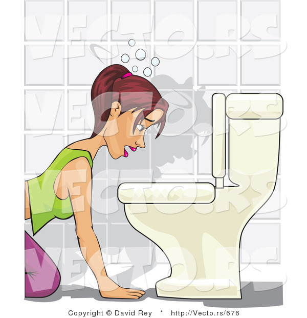 Vector of a Sick Girl Hovering over a Toilet Preparing to Vomit