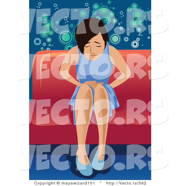 Vector of a Sick Girl Sitting on a Couch at a Party