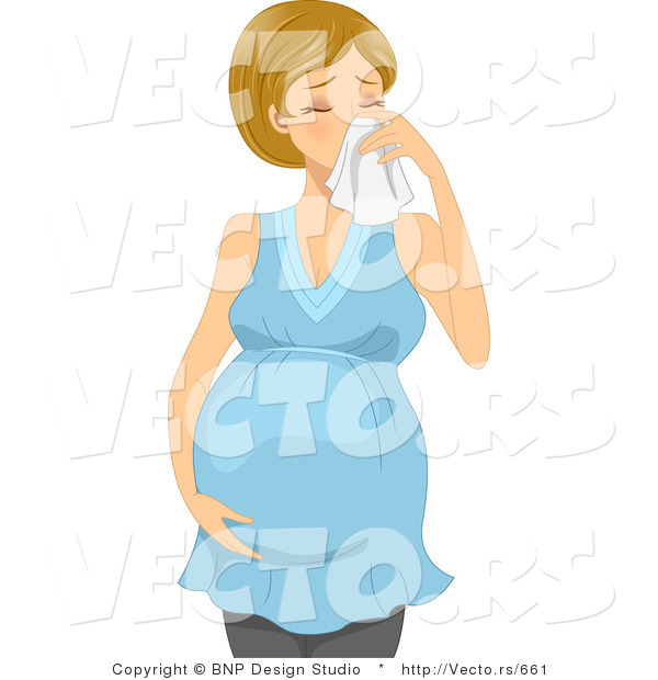 Vector of a Sick Pregnant Girl Blowing Her Nose