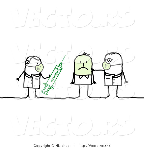 Vector of a Sick Stick Figure Getting Vaccinated by Medical Doctors