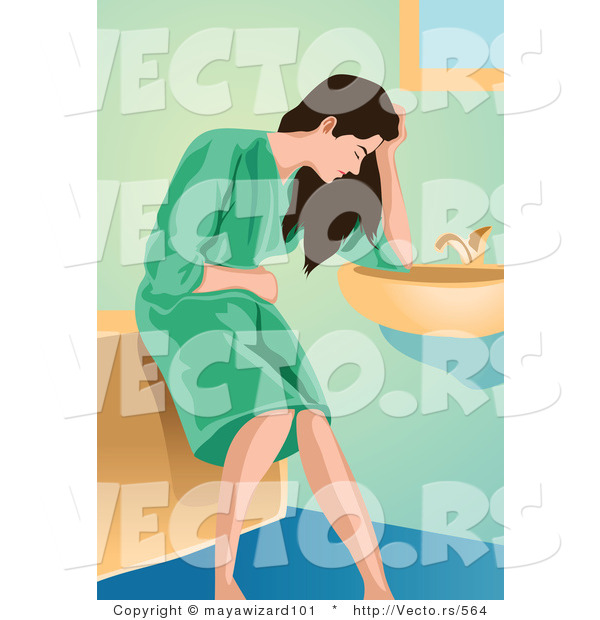 Vector of a Sick Young Lady Resting Against a Bathroom Sink