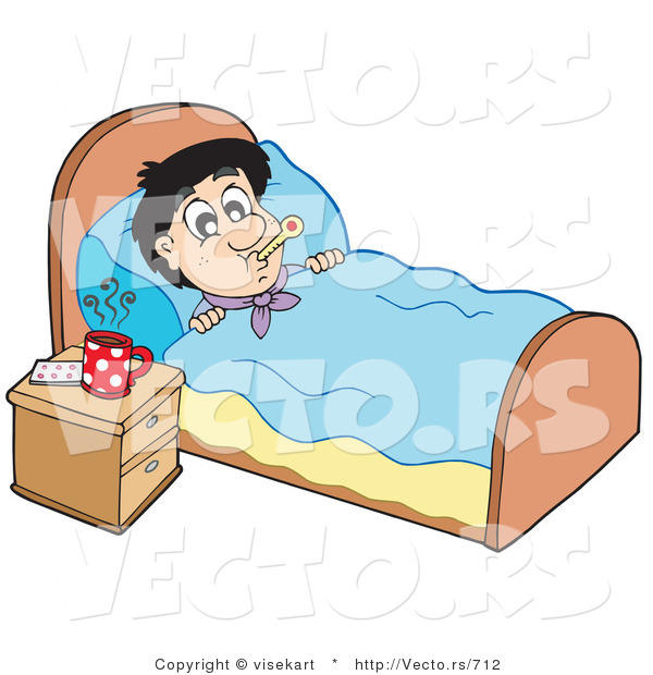 Vector of a Sick Young Man at Rest in His Bed