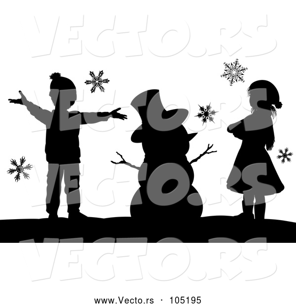 Vector of a Silhouetted Christmas Snowman with KChildren
